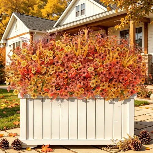 24/48 Bundles Fall Artificial Flowers Set | UV-Resistant Eucalyptus, Violet & Lavender Faux Plants | Outdoor Indoor Autumn Home, Porch & Patio Decor