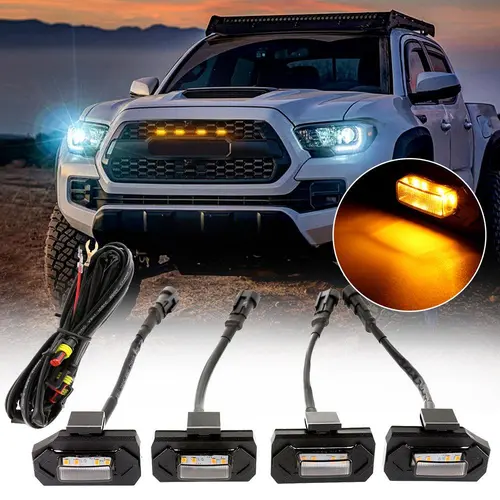 AUXBEAM (4pcs/Set) LED Front Grille Auxiliary Car LED Lights, Amber Smoked Shell, Compatible with Toyota Tacoma 2020-2021 TRD Off Road/TRD Sport, Auxiliary Lights, 12V Voltage toolupgrade