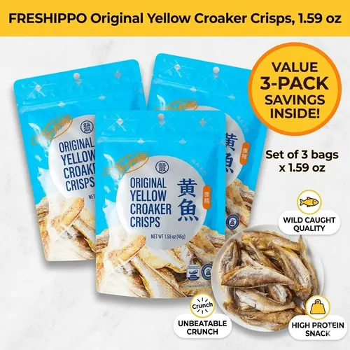 FRESHIPPO Original Crispy Yellow Croaker Snack, Pack of 3 or 1 (1.59 oz Each), Wild-Caught Crunchy Small Fish, High Protein & Omega-3, Ready-to-Eat Savory Seafood High Protein Snacks High Protein Snacks