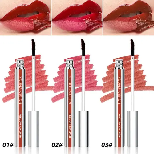3PCS Peel Off Lip Stain Lip Combo Kits - 3counts/set Cosmetic, Highly Pigmented Matte Lipstick, Waterproof Lipgloss, Detachable Lipliner, Long-Lasting Non-Stick Cup Makeup for Adults' Makeup Transformation, Lip Stain Peel Off