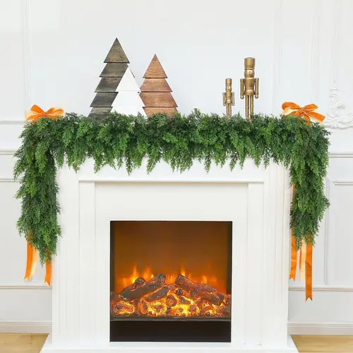 2 Pcs 6 FT Artificial Cedar Garlands, Real Touch Winter Cedar Cypress Garland, Gradient Green Artificial Greenery Pine Garland for Table, Mantle, Wall, Indoor, Outdoor Christmas Decorations (2, 6 FT),sohochic