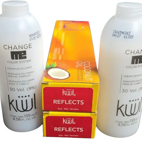 Kuul Bright Red Hair Dye Color Set, 2 x 90ml Hair Color Tubes with Peroxide, Professional Haircare Product