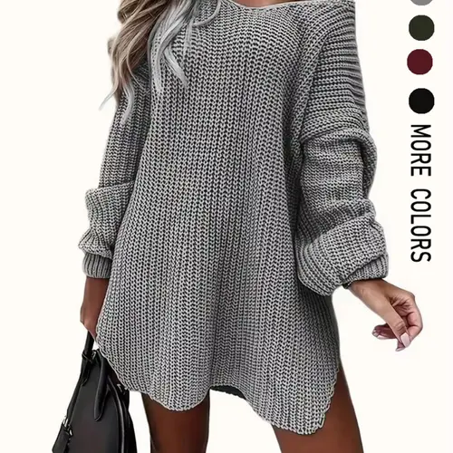 【Plus Size】 Women's Solid Color Sweater Dress, Casual Comfy Chic Knit Dress for Fall & Winter, Women's Plus Clothing for Daily Wear