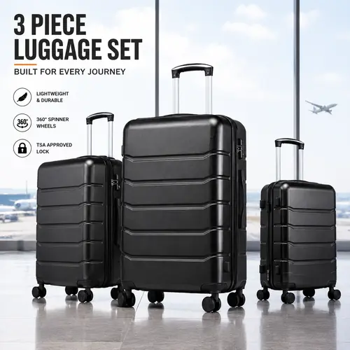 Hardshell ABS Luggage Set - 20"/24"/28" 4-Wheel Double Spinner Rolling Travel Bag with TSA Lock, Zipper, Lightweight Durable Expandable Shell, Practical Check-In Luggage