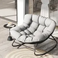RIWENGO Outdoor Rocking Chair, Oversized Wicker Lounge Chair with Cushion and Metal Frame, 450lbs Weight Capacity,Patio Rattan Egg Rocker for Balcony Backyard Porch Bedroom