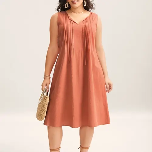 BloomChic Women's 100% Cotton Plus Size Sleeveless Midi T-Shirt Dress - Notched Collar, Side Pockets, Casual Loose Dress, Plus Size Fashion, Curvy Clothing, Summer Outfit，SohoChic
