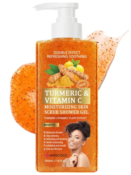 Turmeric Vitamin C Scrub Body Wash 500ml, gently moisturizing and soothing the skin with a long-lasting fragrance