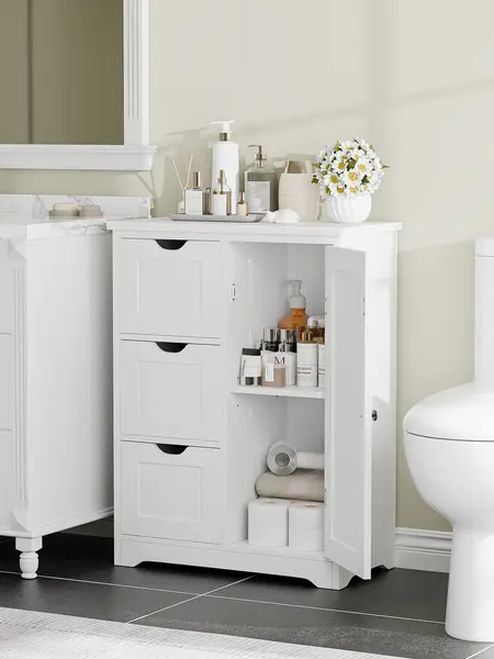Segawe Freestanding 3-Drawer Beadboard Dresser Cabinet - Robust MDF, Tool-Free Assembly, Adjustable Shelf, Indoor Furniture for Small Spaces, Fits Tight Spots, Small Room Organization Products, Bathroom Storage, Storage Organization, Sturdy