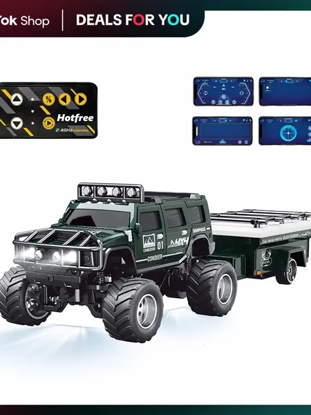 Hotfree 1/64 Mini Alloy RC Monster Crawler Truck, 2.4GHz Off‑Road RC Vehicle with Detachable Trailer, 3‑Speed Adjustable, USB‑C Rechargeable, Indoor‑Outdoor Desktop Hobby Toy, Birthday & Christmas Holiday Gift for Boys & Kids