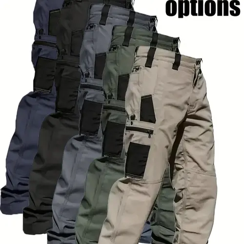 HOMUG Men's Single-Color Waterproof Tactical Work Pants, with Zippers, No Waistband, Regular Fit with Sports Pockets, Durable Long Pants Suitable for All Seasons, Outdoor Training Pants. Please Place Your Order According to the Size Chart.