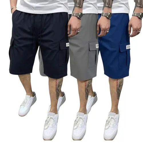 Men's 1-Piece or 3-Piece Shorts Set - Khaki Shorts, Black, Gray, Slanted Pockets, Single Rear Pocket, Fitted Cut, Street Style, Men's Clothing, Versatile Casual Summer Wear for Daily Outings & Vacations
