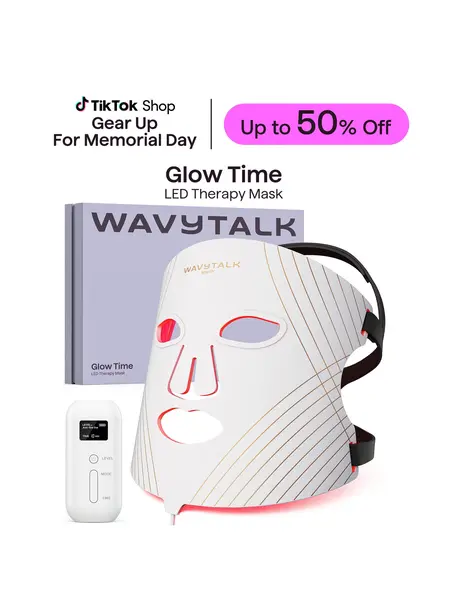 Wavytalk Glow Time LED Red Light Therapy Face Mask for Anti-Fine Line, Anti-Acne, and Skin Rejuvenation with Red, Near-Infrared Light, Blue and Amber Light,Perfect Gift