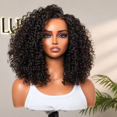 Luvme Hair 100% Human Hair 5x5 Closure Lace Glueless Wig Put On and Go Fluffy Kinky Curl 220% Density Pre-bleached Pre-pluck Pre-cut