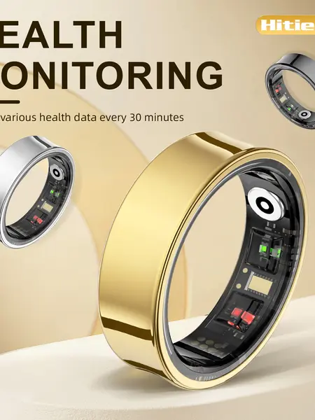 Hitienx Wireless Digital Fitness Tracker Ring - Stainless Steel Finish, IP68 Waterproof Android Device with Heart Rate, Calorie, Sleep Cycle, Stress, Emotion, Menstrual Cycle Monitoring, Ideal Gifts for Him