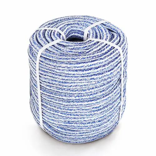 Synthetic Arborist Bull Rope, 3/4 in 24-Strand Polyester with Nylon Core Single Braid, 100/150/200 Ft White/Blue Rope for Plant Support, Pulling, Stage Rigging (Tools & Hardware Use),toolupgrade