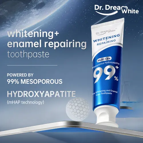 Clinical Grade Dr.DreamWhite Mesoporous Hydroxyapatite (mHAP) Brightening Toothpaste - Teeth Whitening, Enamel Repairing, Fresh Breath, Fruity Cucumber Watermelon White Tea Flavor, 5.29oz