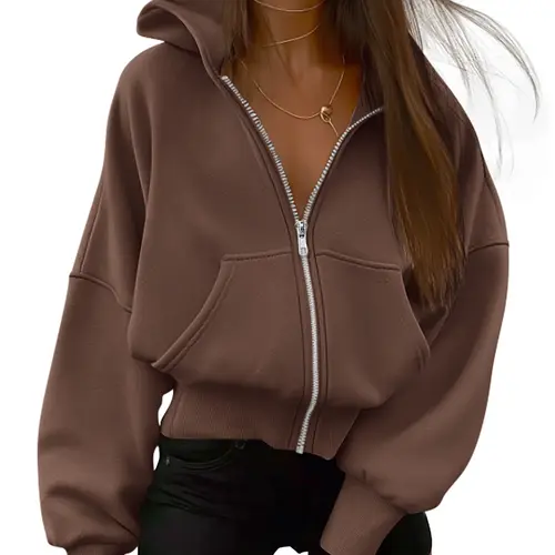 BTFBM Women's Silver Zipper Hoodie Long Sleeve Fleece Y2K Casual Sweatshirt with Pockets for Fall&Winter