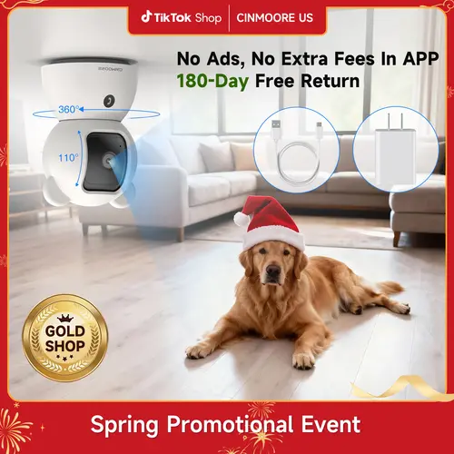 【New Year Big Sales】CINMOORE 4MP/2.5K With 32GB Storage Card pet camera WiFi Indoor Security Camera camara de seguridad de casa Two-Way Audio Night Vision Clear Monitoring Recording Baby Crying monitoring cameras for home 360 camera mini camera Button Sd,