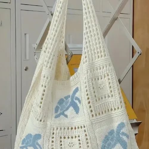 Ladies' Simple Casual Hollow Shoulder Bag, Fashionable Daily Personalized Pattern Knitted Bag, Crochet Bags, Handcrafted Bag, Versatile Shoulder Bags, Fashionable Patterned Bag