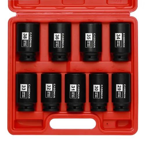 CASOMAN 1/2-Inch Drive Deep Spindle Axle Nut Impact Socket Set, 6-Point CR-MO Metric Socket Wrench Set (29mm-38mm, 9-Piece with 33mm), Laser Etched Mechanics Car Tools, Father's Day Gift #toolupgrade