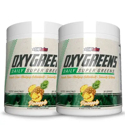 EHPlabs OxyGreens Super Greens Powder Twin Pack - 2 x 30 Servings Edible Healthy Smooth Powdered Supplement Drink Mix, Organic Fibre, Spirulina, Gut Health, Detox Support, Wellness Bundle