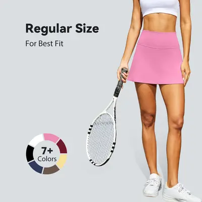 DLOODA Women's High-Waist High-Stretch Synthetic Fitted Above-the-Knee Skirted Shorts, Tennis Attire Activewear with Pocket Bottoms for Summer Golf Workouts