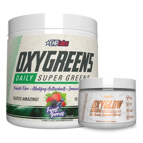 OxyGreens + OxyGlow Collagen Bundle | Super Greens (30+15 Serve) + Marine Collagen | Digestive Balance & Skin Support | Daily Wellness Stack