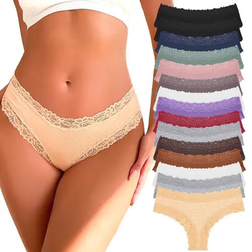 FINETOO Women's 15PCS Cotton Panties Lace Low Rise  Basic Brazilian Bikini  Cute Panties Soft Breathable Lingerie S-XL Fashionable Minimalist sohochic