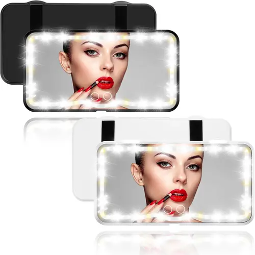 Car Interior Accessory Sun Visor Vanity Mirror for Cars - Rechargeable Lithium Battery Makeup Mirror with 3 Light Modes, 60 LEDs, Dimmable Clip-On Rear View Sun-Shading Tool