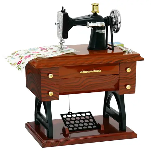 Compact Vintage Mini Treadle Sewing Machine Music Box - European Retro Clockwork Desk Piece with Melody & Vintage Charm, Aesthetic Home Decor for Delightful Birthday Gifts