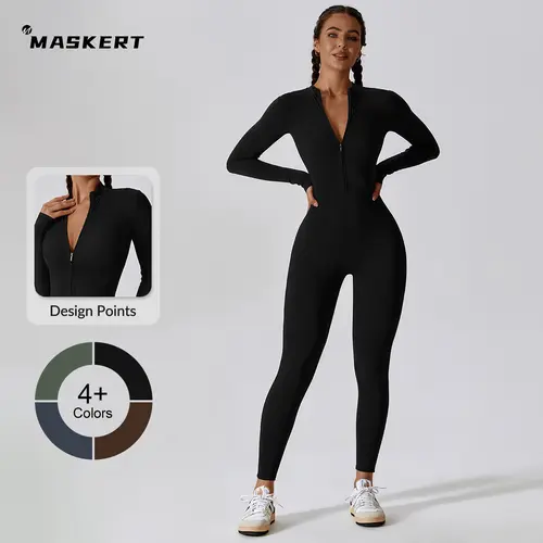 MASKERT Women's Long Sleeved Tummy Control Jumpsuit Comfortable Skin Friendly Stretchable Activewear for Workout Gym summerwins Yoga Gym Outfit