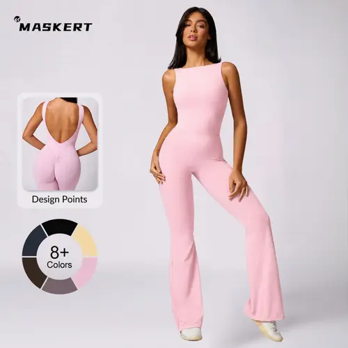 MASKERT Women's Sports Jumpsuit Tummy Control Butt Lifting Fitness Activewear Sports Outfits for Yoga & Gym