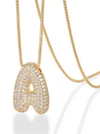 PAVOI 14K Gold Plated Bubble Letter Initial Necklaces for Women - Gold Balloon Necklace Letter - Cubic Zirconia Chunky Initial Pendant Necklaces - Jewelry Gifts