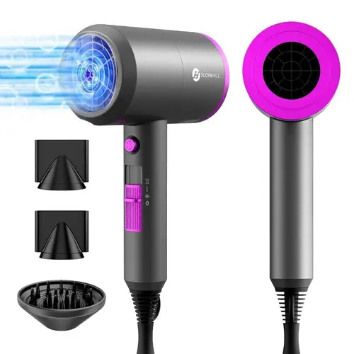 Slopehill Professional Ionic Powerful Hair Dryer - 1800W Personal Care Appliance, Multifunctional Hair Dryer with Adjustable Wind Speed, Fast Drying, Low Noise, 2 Concentrator Nozzles & 1 Diffuser for Salon-Quality Results, Ideal Holiday Gift