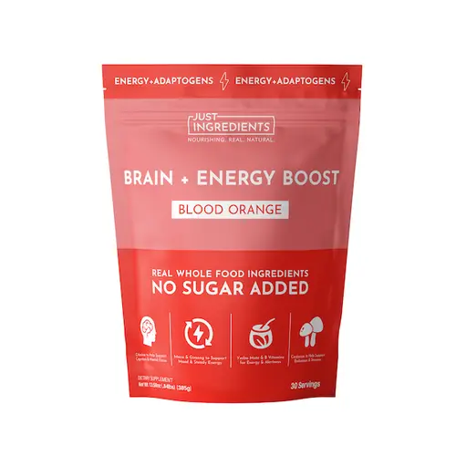 Just Ingredients Brain + Energy Boost Powder - 30 Servings - Supports Focus & Clarity - 100mg Caffeine from Yerba Mate - Adaptogens & Nootropics - No Sugar Added