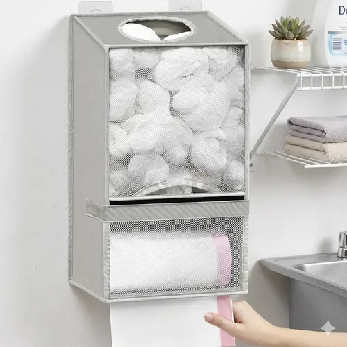 【SUHOPE】Summer Super Deal Christmas gift Wall Mount Plastic Bag Holders - Large Plastic Grocery Bag Holder for Shopping Bags, 2 in 1-Plastic Bag Organizer With Trash Bag Dispenser for Home Kitchen Closet Cabinets Sink, Gray
