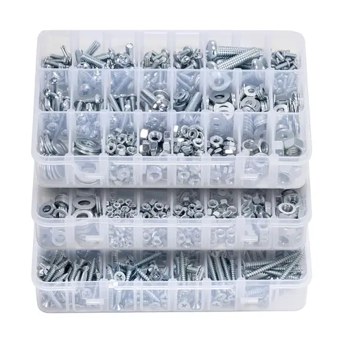 【toolupgrade】VEVOR 2250 Pcs Bolts and Nuts Assortment Kit,Metric + Imperial Machine Screws and Flat WashersAlloy Steel M3/M4/M5/M6/M8 Multiple Sizefor Equipment/Vehicle Assembly,Galvanized White, Hex Cap Screws