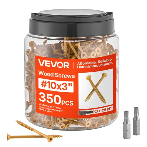 【toolupgrade】VEVOR #10 x 3-Inch Self Drilling Wood Screws (350 PCS), Rust-Resist Coat Torx/T25 Star Drive, 1000h Salt Test, with 2 Screw Connectors for Decking, Fencing, Woodworking Projects, Tables
