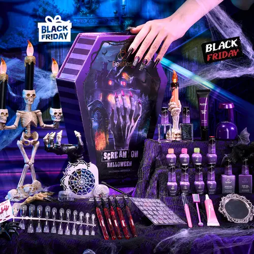 Beetles Gel Nail Polish Halloween Limited Box 2025, Ideal Manicure Gift Set with Gel Topcoat