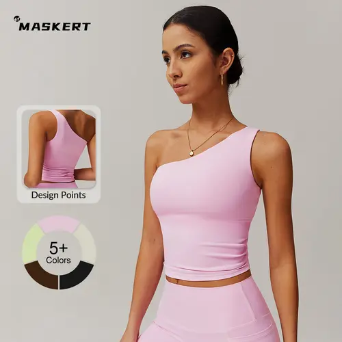 MASKERT Women's Sports Tank Top Built-in Bra Stretchy Buttery Soft Stylish for Yoga & Workout summerwins Sleeveless Sporty Design
