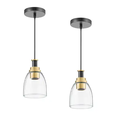 【fathersdaygift】VEVOR 1-Light Pendant Light,2 PackKitchen Island Lights with Clear Glass Shade & Hanging CordBlack and Gold FinishAdjustable HeightPendant Lighting for BedroomHallwayEntrywayKitchen