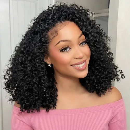 [3 IN 1 HALF WIG] Bling Hair Kinky Curly Glueless 250% Density Half Wig Human Hair Ready Go Glueless Wigs Human Hair Curly 3 In 1 Half Wigs for Women Drawstring Seamless Flip Headband Wig Beginner Friendly backtoschool, Curly Hair, Adjustable Strap, Femal