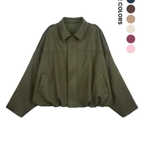 Aswulk Women's Faux Suede Bomber Jacket Spring Lapel Pilot Coat Casual Oversized Long Sleeves Trendy Streetwear Outerwear