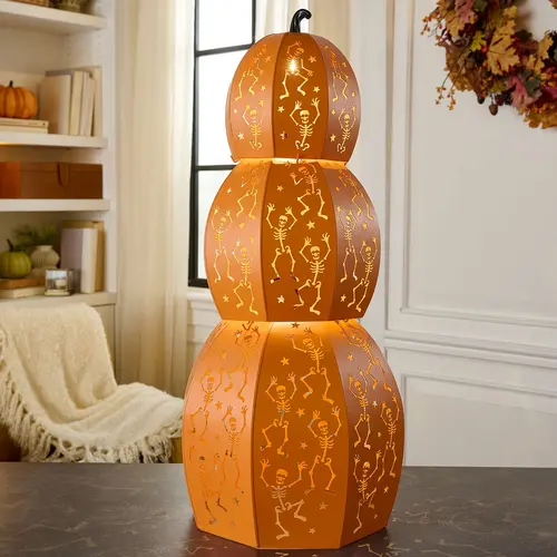 Home Reflections S/3 Lit Metal Stackable Skeleton Pumpkn