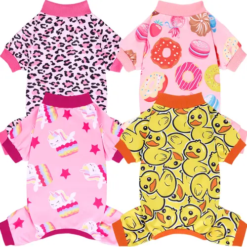 XPUDAC 4-Pack Leopard Print Dog Onesie Pajamas - Cute Designs, 4-Pack Variety, Easy Potty Access, Soft Universal-Fit All-Season Sleeping Wear for Small to Large Dogs, Festive Christmas Halloween Pet Essential,sohochic