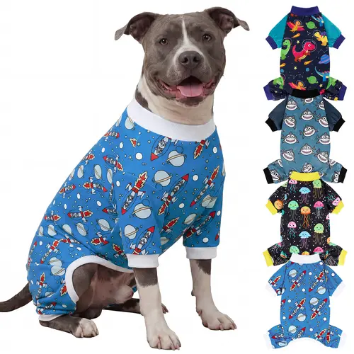 XPUDAC 4-Pack Soft Fabric Dog Shirts, Easy On/Off Universal Fit with Unique Animal & Cartoon Prints (Jellyfish, Rocket, Dinosaur, Shark), Warmth Pet Clothes for Home Wear & Parties Festive Christmas Halloween Gift sohochic