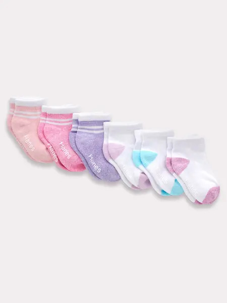 Hanes Pure Comfort Infant/Toddler Girls’ Ankle Socks, Organic Cotton, 6-Pairs