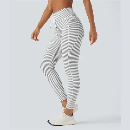 Halara High Waisted Drawstring Striped Yoga Leggings with Pockets