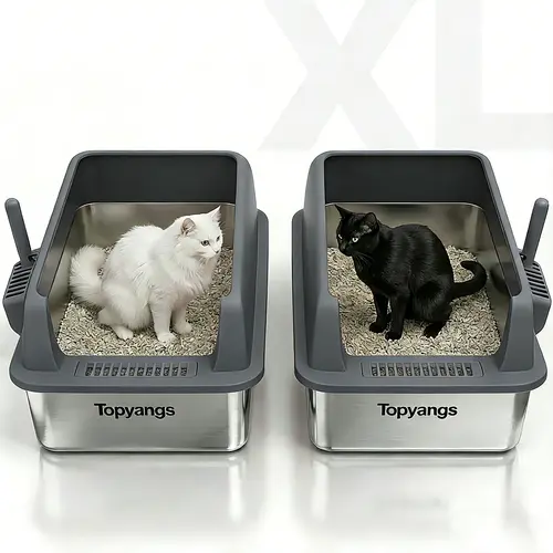 Topyangs 2-Pack Large Stainless Steel Cat Litter Box - Durable Construction, High Sides for Mess & Odor Control, Spacious and Cozy, Free Scoop for Multi-Cat Homes, Litter Box Enclosure,sohochic