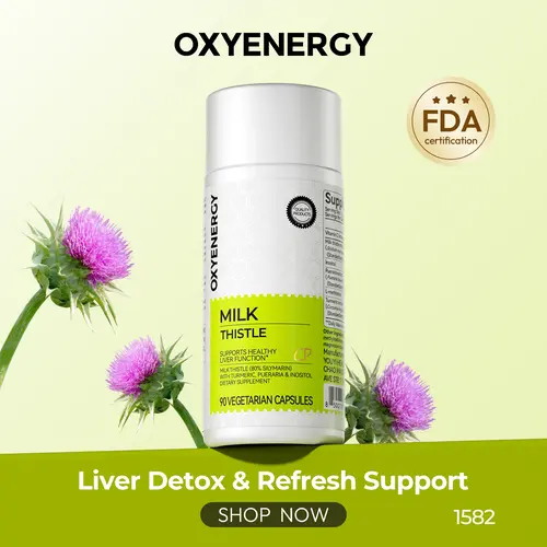 Oxyenergy Milk Thistle Herbal Supplement Capsules – All Natural Antioxidant Dietary Selfcare Support with Kudzu Root, Turmeric, Inositol, Methionine, Vitamin C, 90 Silymarin Capsules for Liver Detox & Colon Cleanse,summerwins